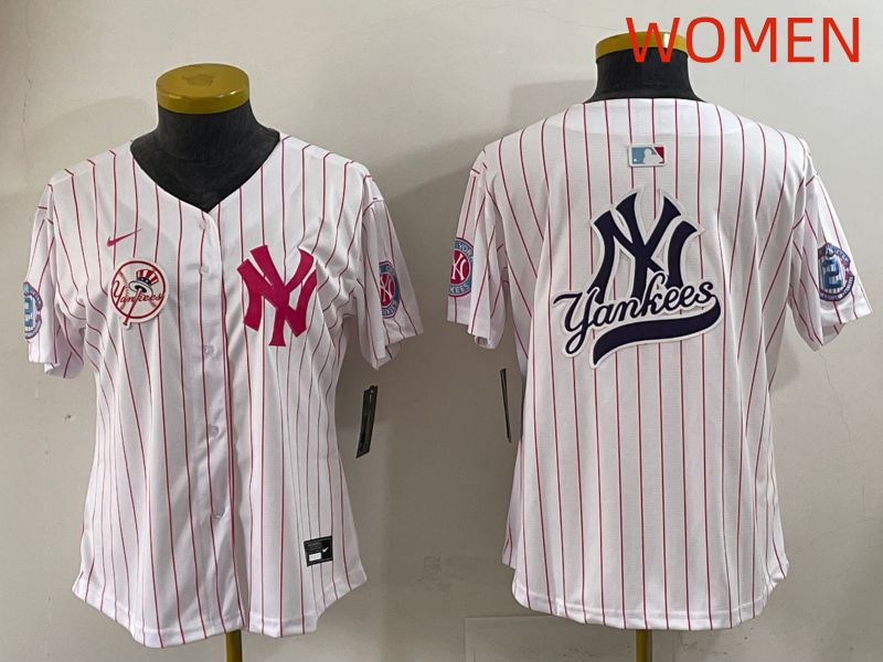Women 2025 New York Yankees Blank White Stripe Joint Name Nike MLB Jersey style 18